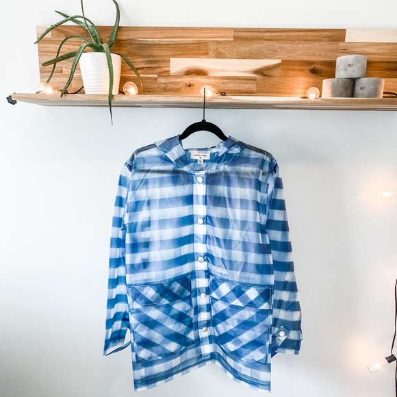 Sandy Liang Jackets & Blazers - Sandy Liang X Target Blue Gingham Check Translucent Hooded Raincoat